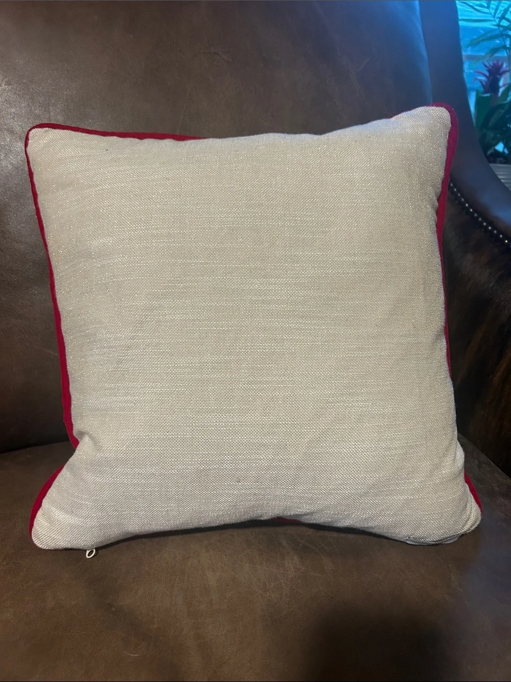 Festive Cardinal Embroidered Holiday Pillow - Red & Cream